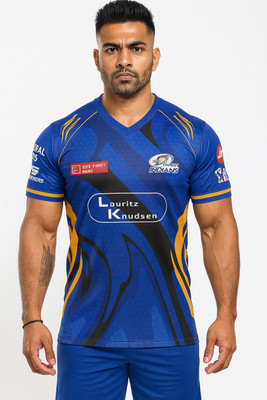 IZON Printed Men V Neck Blue T-Shirt