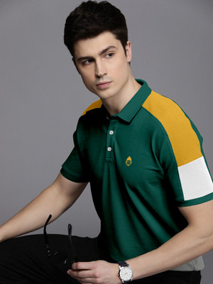 DHIKANU Colorblock Men Polo Neck Green T-Shirt