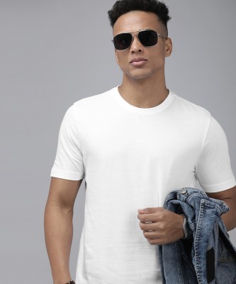 Roadster Solid Men Round Neck White T-Shirt