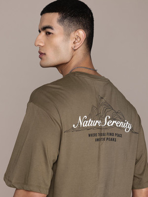 Roadster Printed Men Round Neck Brown T-Shirt