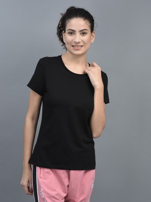 Dollar Missy Solid Women Round Neck Reversible Black T-Shirt