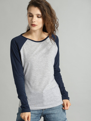 Roadster Colorblock Women Boat Neck Grey T-Shirt