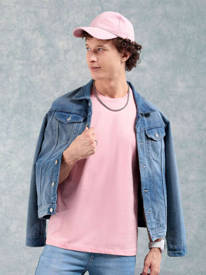 The Indian Garage Co. Solid Men Round Neck Pink T-Shirt