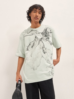 THE BEAR HOUSE Graphic Print Men Crew Neck Grey T-Shirt