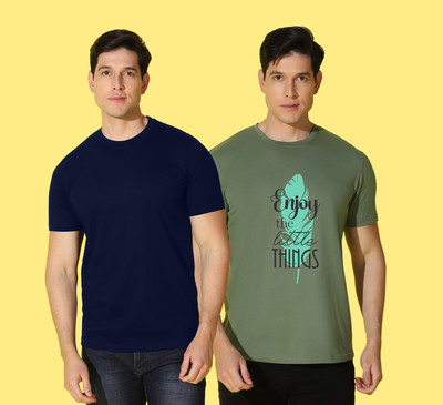 WOOSTRO Printed Men Round Neck Green, Blue T-Shirt