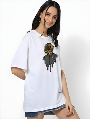 Kaido Graphic Print Women Round Neck White T-Shirt