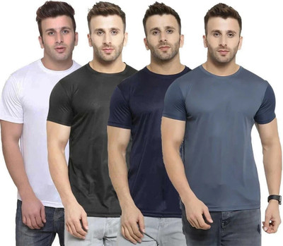 TQH Solid Men Round Neck Dark Blue, White, Black, Grey T-Shirt
