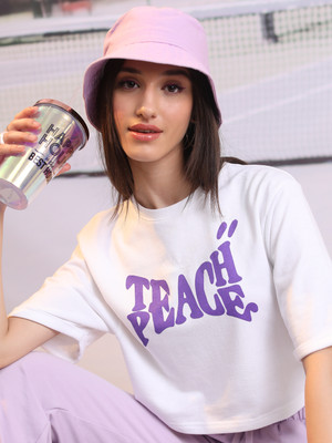 Tokyo Talkies Solid Women Round Neck White T-Shirt