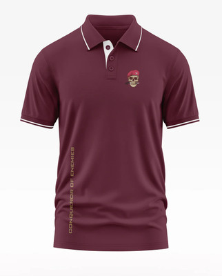 Warriorworld Solid Men Polo Neck Maroon T-Shirt