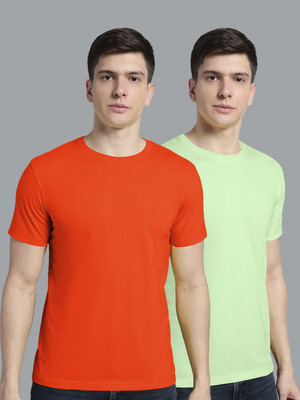 FBAR Solid Men Round Neck Orange, Light Green T-Shirt