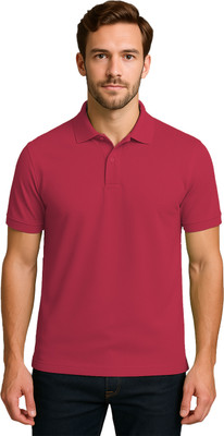 BENKNDIA Solid Men Polo Neck Red T-Shirt