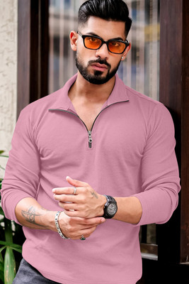 KAJARU Self Design Men Polo Neck Pink T-Shirt