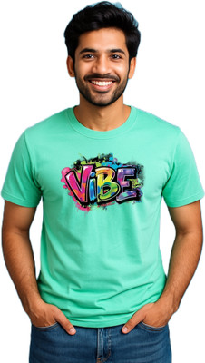 purycot Printed Men Round Neck Light Green T-Shirt