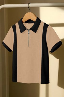 KAJARU Striped Men Polo Neck Black, Brown T-Shirt