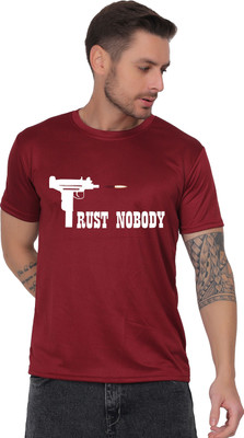 AZAADGARMENT Printed Men Round Neck Reversible Maroon T-Shirt