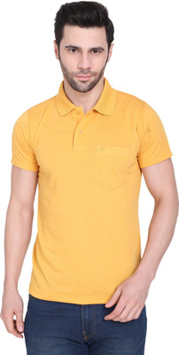 Camey Solid Men Polo Neck Yellow T-Shirt
