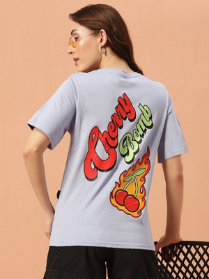 THE DRY STATE Printed Women Round Neck Light Blue T-Shirt