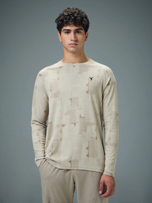 TECHNOSPORT Printed Men Round Neck Beige T-Shirt