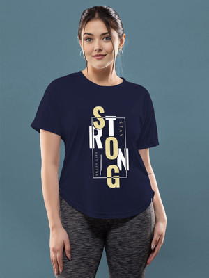CHKOKKO Printed Women Round Neck Navy Blue T-Shirt