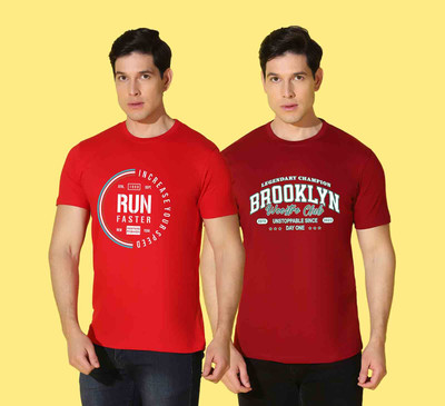 WOOSTRO Typography Men Round Neck Red T-Shirt