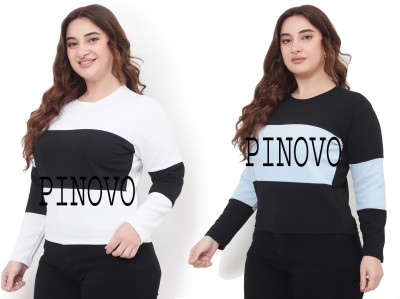 PINOVO Printed Women Round Neck White, Black, Light Blue T-Shirt