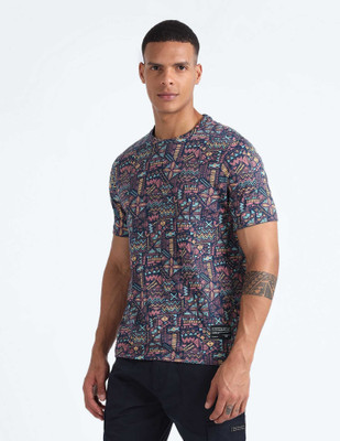 FLYING MACHINE Printed Men Crew Neck Blue T-Shirt