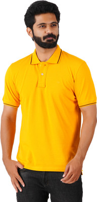 Motus Solid Men Polo Neck Yellow T-Shirt