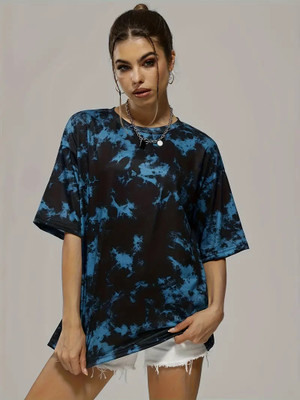 KASHIAN Printed Women Round Neck Blue T-Shirt