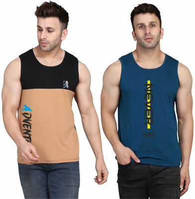 SLOWLORIS Printed Men Round Neck Black, Brown, Dark Blue T-Shirt
