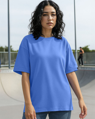BEWAKOOF Solid Women Round Neck Blue T-Shirt