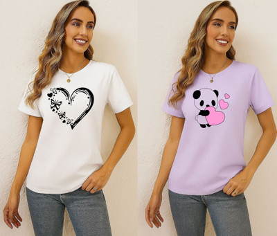 Kasendra Graphic Print Women Round Neck White, Purple T-Shirt
