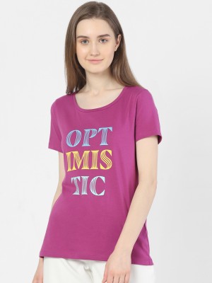 VERO MODA Printed Women Round Neck Purple T-Shirt