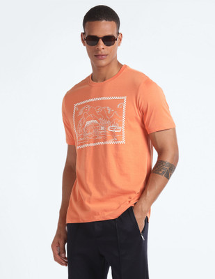FLYING MACHINE Printed Men Round Neck Orange T-Shirt