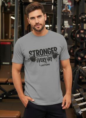 JUST ROAR Printed Men Round Neck Grey T-Shirt