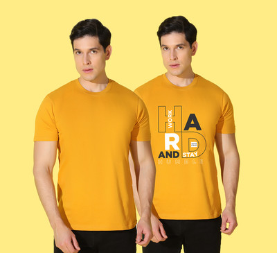 WOOSTRO Typography Men Round Neck Yellow T-Shirt
