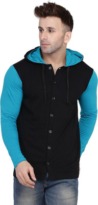 Lawful Casual Solid Men Hooded Neck Black, Light Green T-Shirt