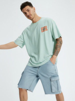 Fflirtygo Printed Men Round Neck Light Green T-Shirt