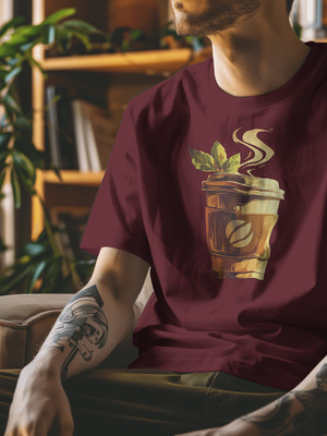 Senotex Graphic Print Men Round Neck Maroon T-Shirt