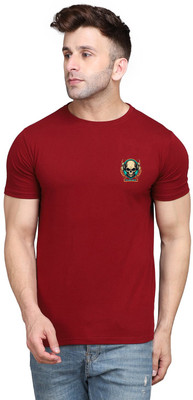 Lawful Casual Solid Men Round Neck Maroon T-Shirt