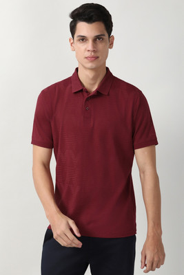 PETER ENGLAND Solid Men Polo Neck Maroon T-Shirt