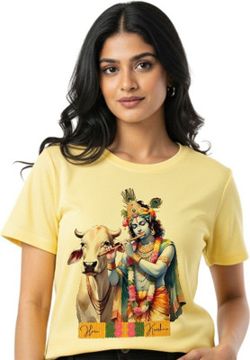 Aasha-Kriti Graphic Print Women Round Neck Yellow T-Shirt