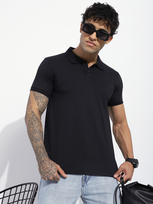 DILLINGER Solid Men Polo Neck Black T-Shirt