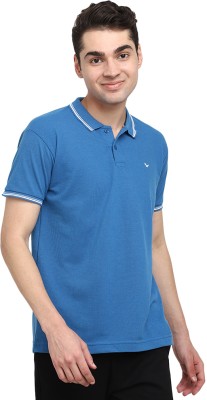 V-MART Solid Men Polo Neck Blue T-Shirt