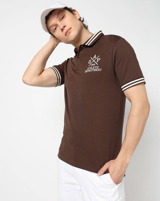 GAP Solid Men Polo Neck Brown T-Shirt
