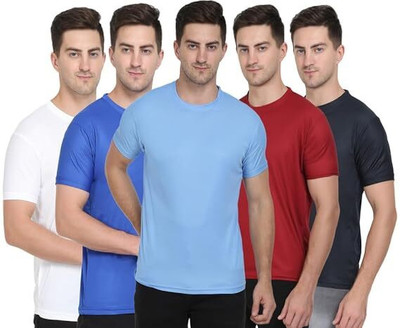 P collection Solid Men Round Neck White, Blue, Light Blue, Maroon, Black T-Shirt
