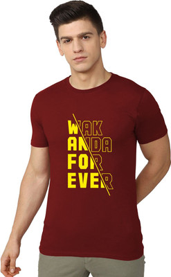 OrrganicChics Printed Men Round Neck Maroon T-Shirt