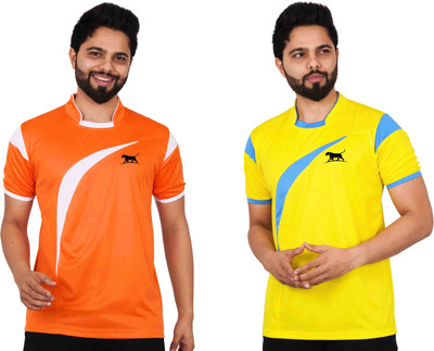 La Milano Colorblock Men Mandarin Collar Yellow T-Shirt