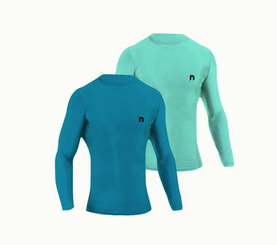 never lose Solid Men Round Neck Blue, Green T-Shirt