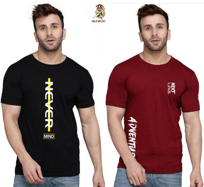 Cryptic Typography Men Round Neck Maroon, Black T-Shirt