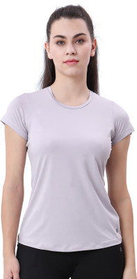 Lactra Solid Women Round Neck Purple T-Shirt